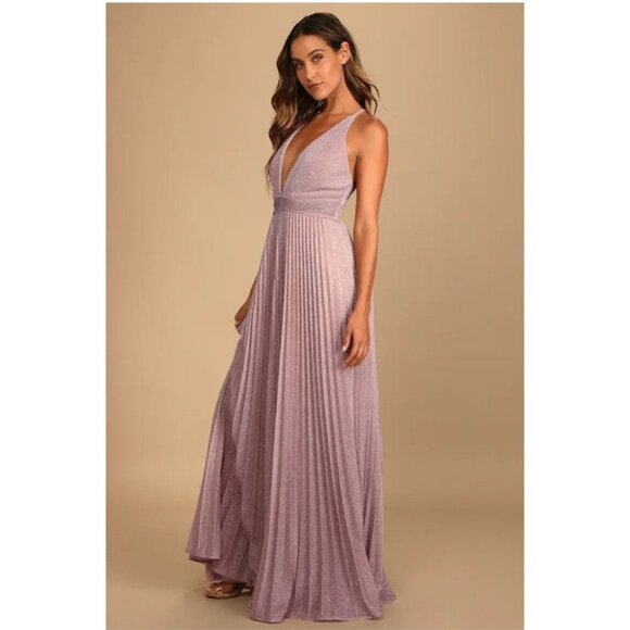 Lulus Especially Stunning Blush Pink Sparkly Pleated Maxi Prom Dress Size Medium - Picture 11 of 12